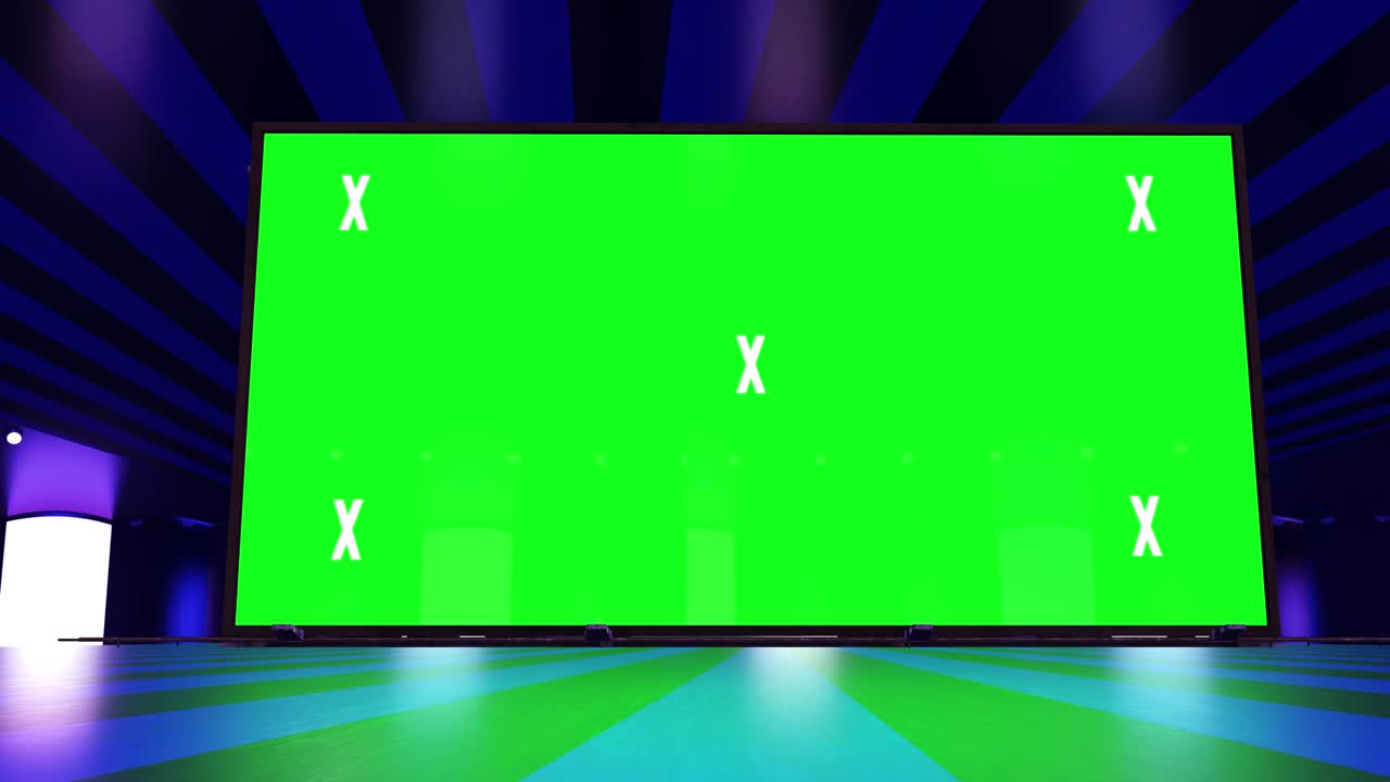 추상적인 크리에이티브 터널 및 그린 스크린 알파 채널 광고판 모형: 네온, 파란색 보라색 led 바 및 기술, sf, 미래의 사이버 크, 빈 프레임으로 3d 렌더링