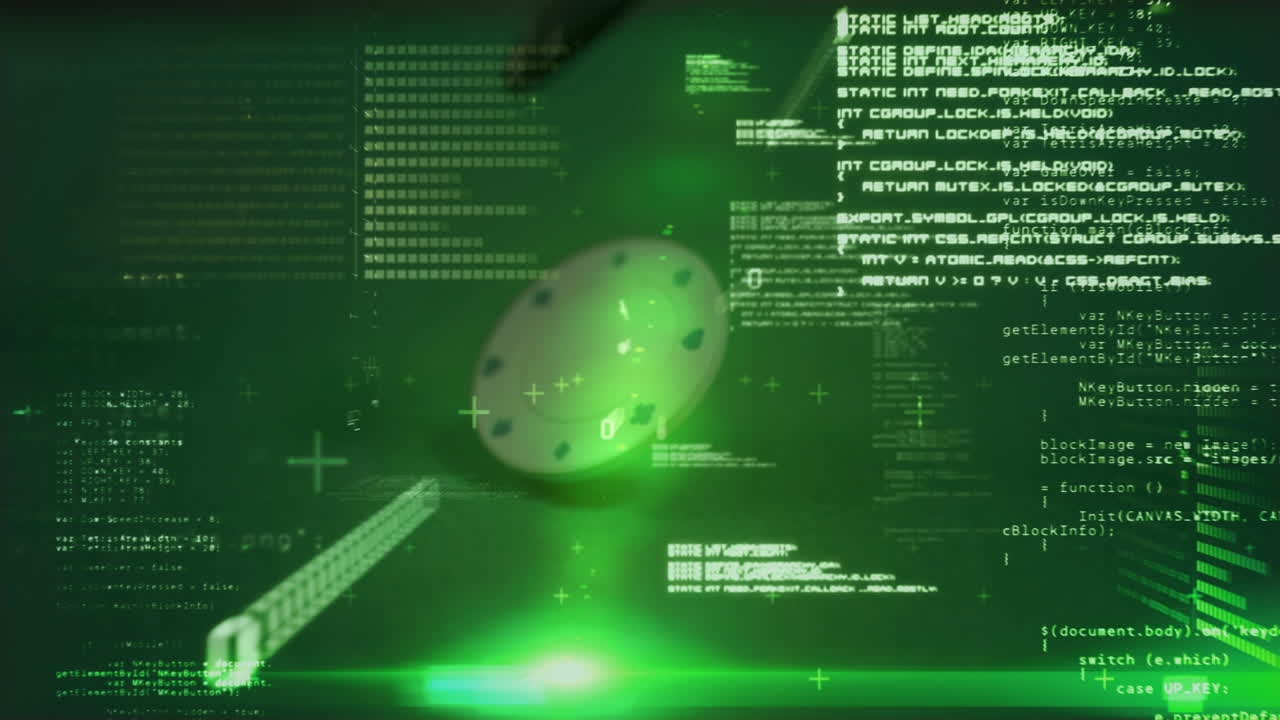 animación del procesamiento de datos y codificación binaria sobre fichas de casino