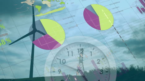 animación de gráficos estadísticos sobre la turbina eólica en el campo
