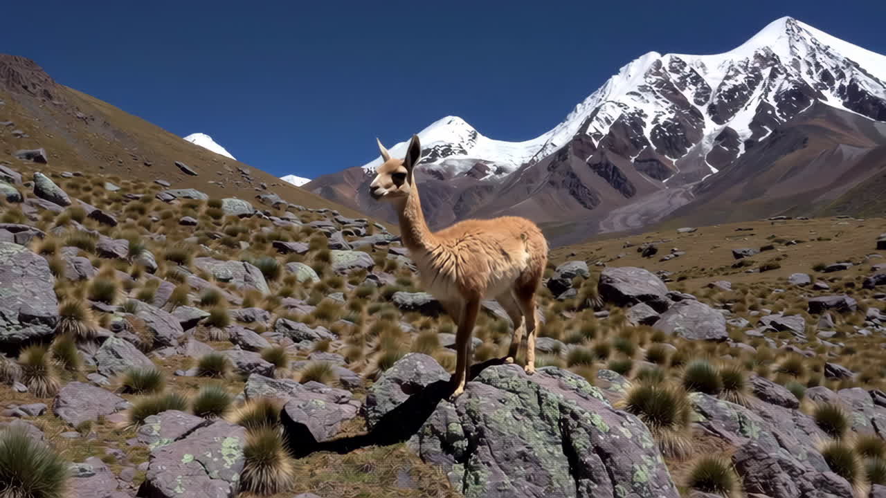 Vicuña on a Rocky Mountain Ridge