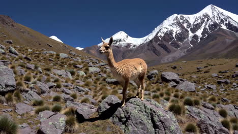 vicuña on a rocky mountain ridge