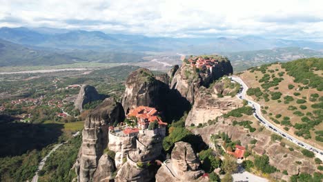 aeiral drone shot of meteora greece