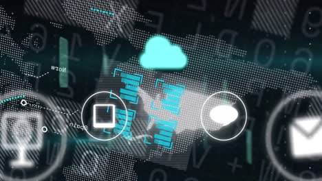 Animation-of-cloud,-connections-and-data-processing