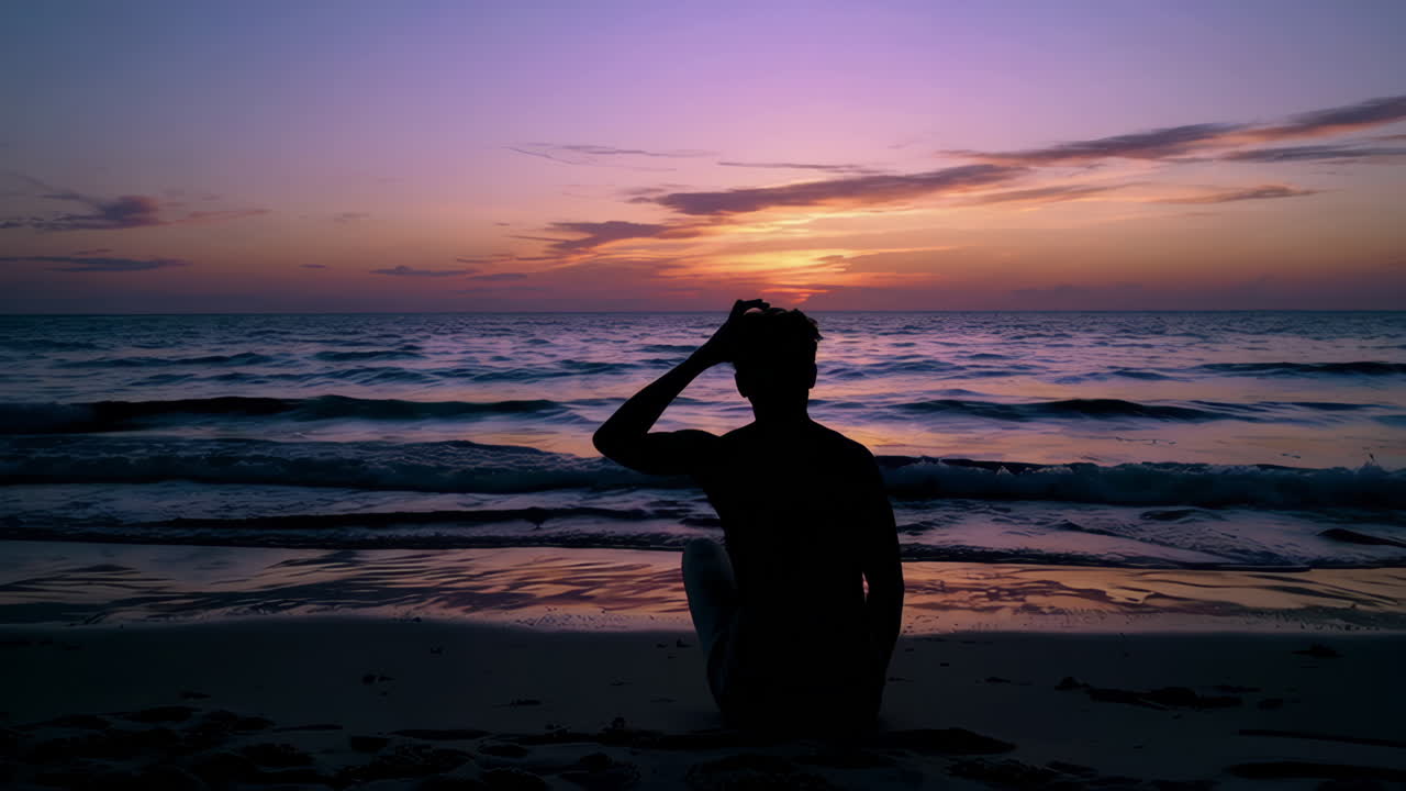 Man watching the sunset on the beach