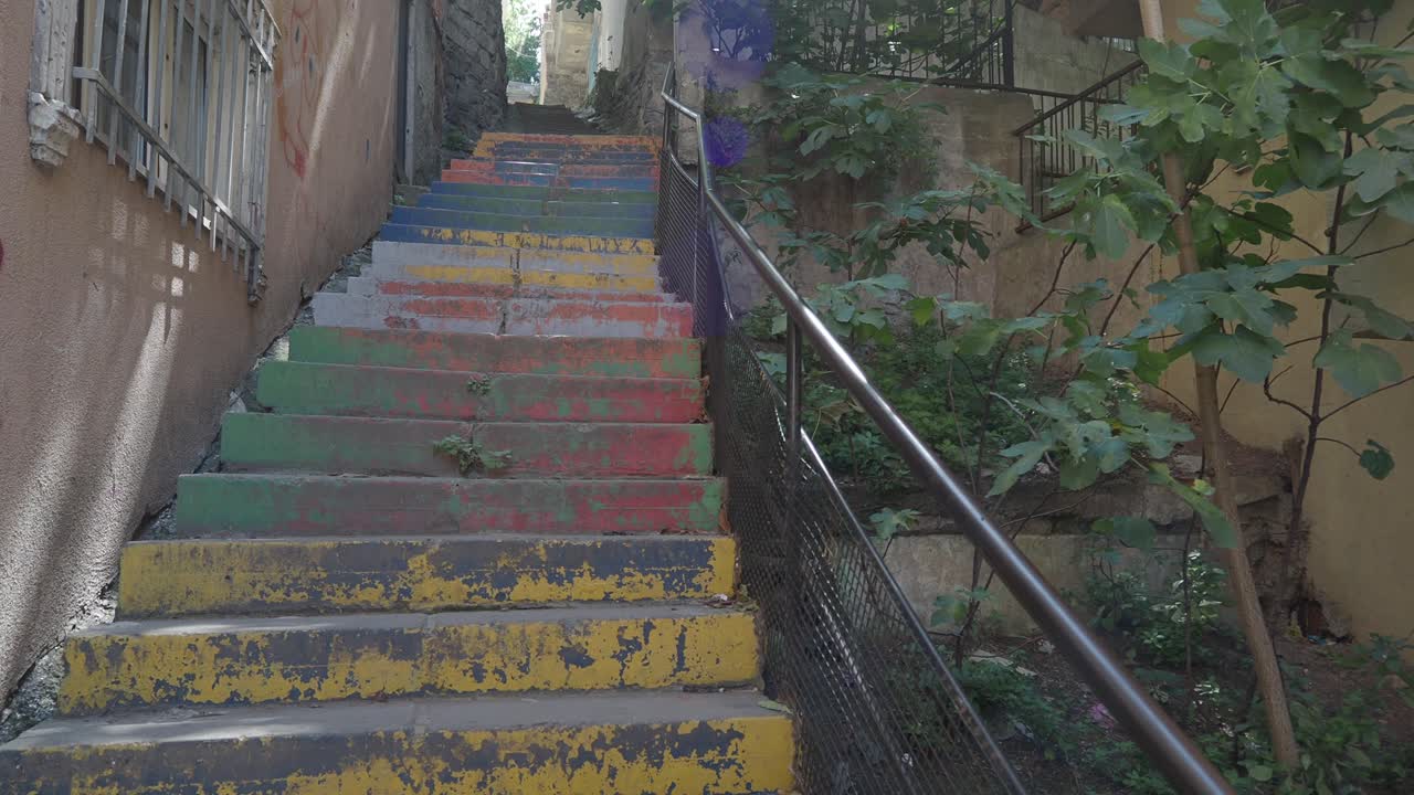 Colorful Painted Outdoor Staircase in an Urban Setting