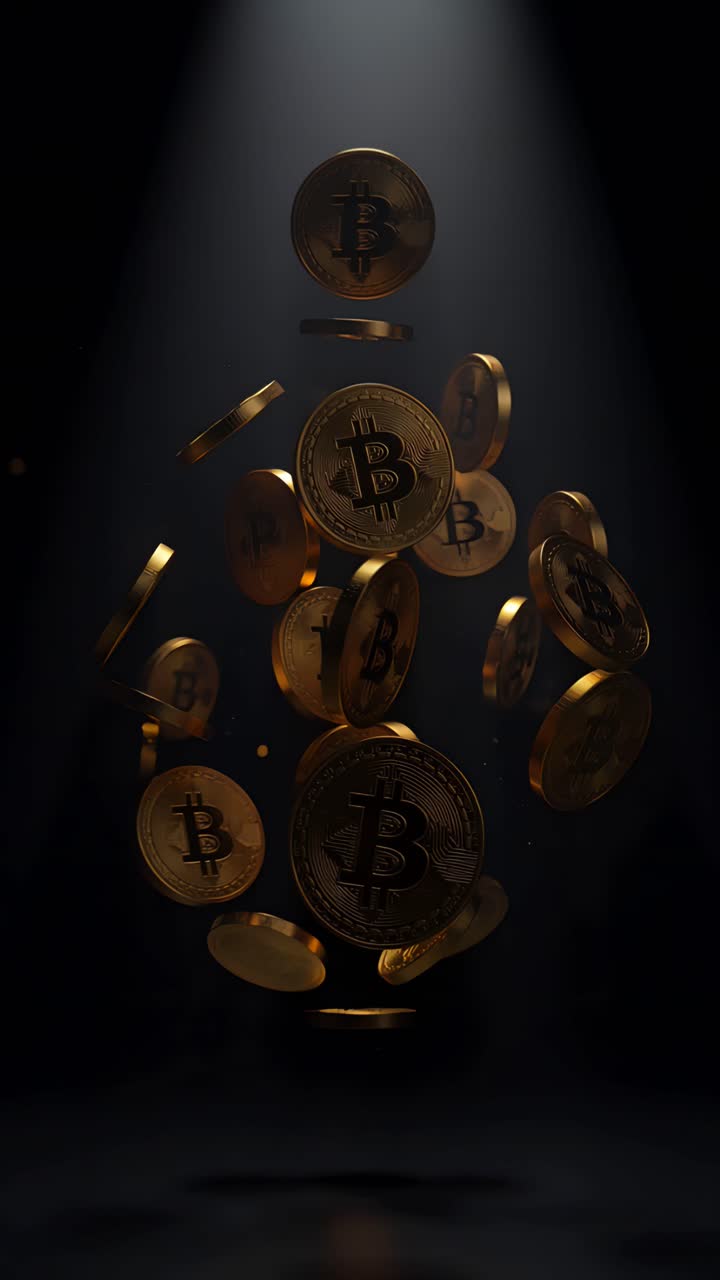 Animação de Bitcoin Dourado Girando em Fundo Escuro Cripto Cinematográfico 4K