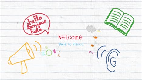 Animation-of-welcome-back-to-school-text-over-school-items-icons