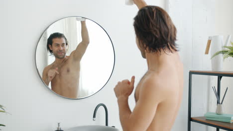 man having fun in the bathroom