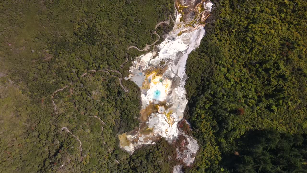 orakei korako, espectacular parque geológico y volcánico rodeado de un denso y exuberante bosque en nueva zelanda.