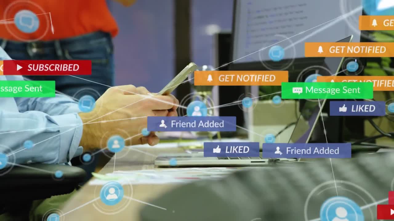 알림 바, 연결된 아이콘, 드폰 키보드에서 타이핑하는 사람의 중간 부분의 애니메이션