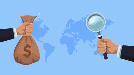 con dinero de bolsa de mano y animación de ampliación
