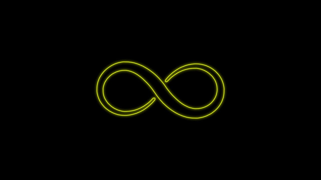 símbolo animado del infinito con un resplandor de neón. infinito resplandeciente de neón abstracto. sobre un fondo negro.