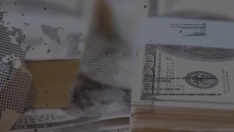 animation of data processing over banknotes