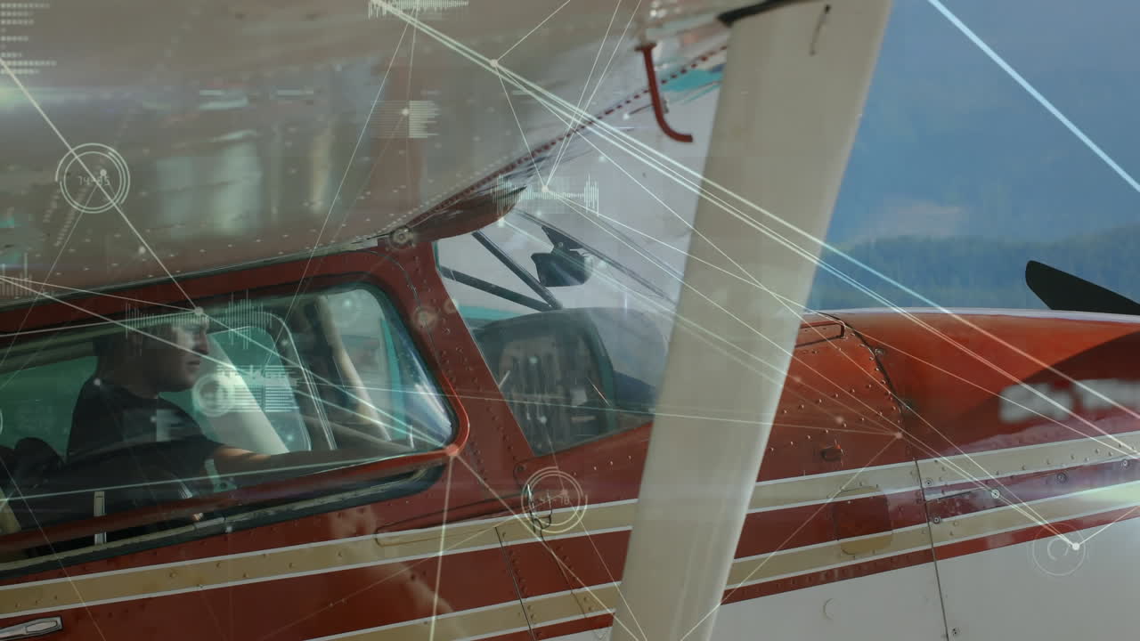 비행기 위의 연결 네트워크의 애니메이션