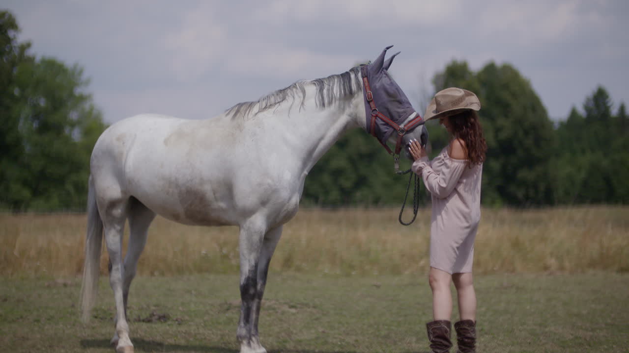 Woman with Horse in Field