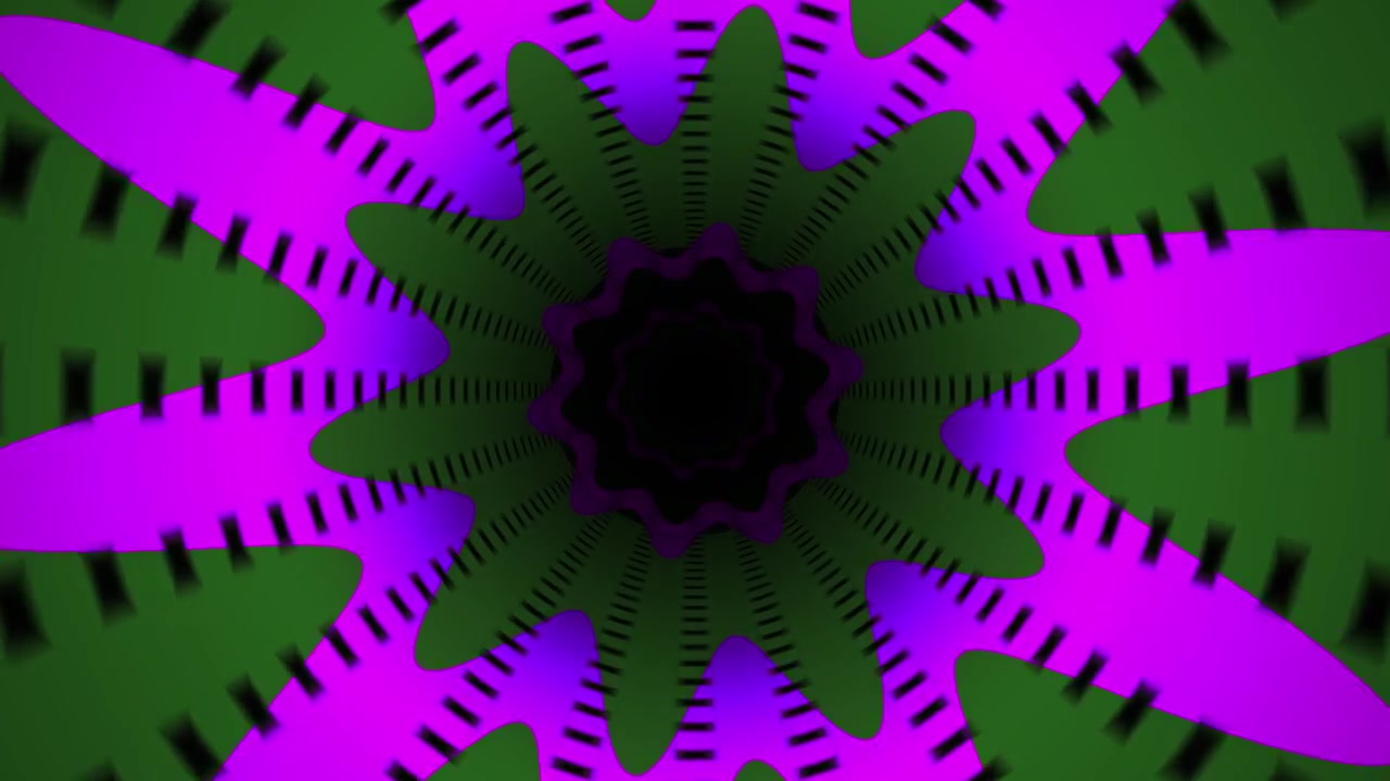 Živý abstraktní tunel se zelenými a purpurovými tvary