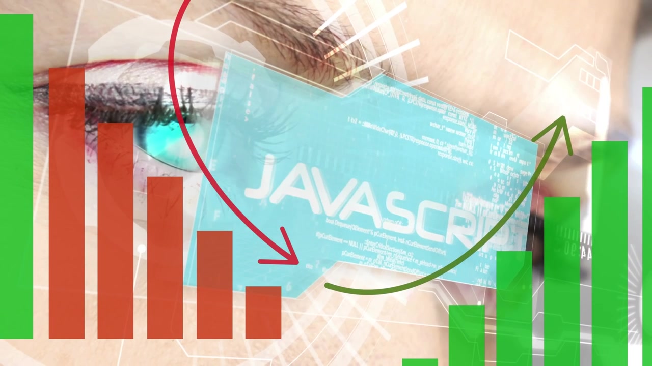 Animasi grafik dan antarmuka dengan pemrosesan data di atas close-up mata wanita