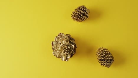 Video-of-pine-cones-lying-on-yellow-surface