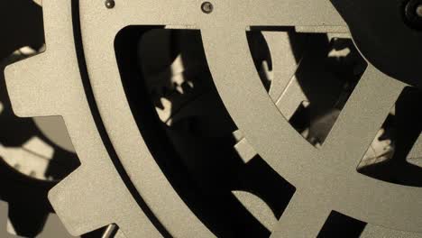 close up cogwheels of an industrial looking clock