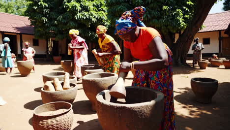 African Woman Working in a Traditional Village Setting