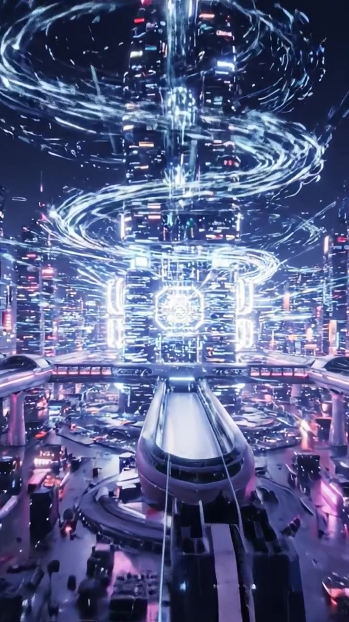 A Stunning Glimpse Into a Futuristic Cityscape at Night, Featuring Vibrant Neon Lights, Towering Skyscrapers, and a High-Tech Atmosphere That Captivates the Imagination