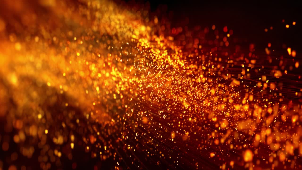 Dynamic Flow of Vibrant Particles: A Mesmerizing Journey Through a Stream of Glimmering Golden Sparks and Shimmering Colors, Capturing the Essence of Light and Energy in Motion