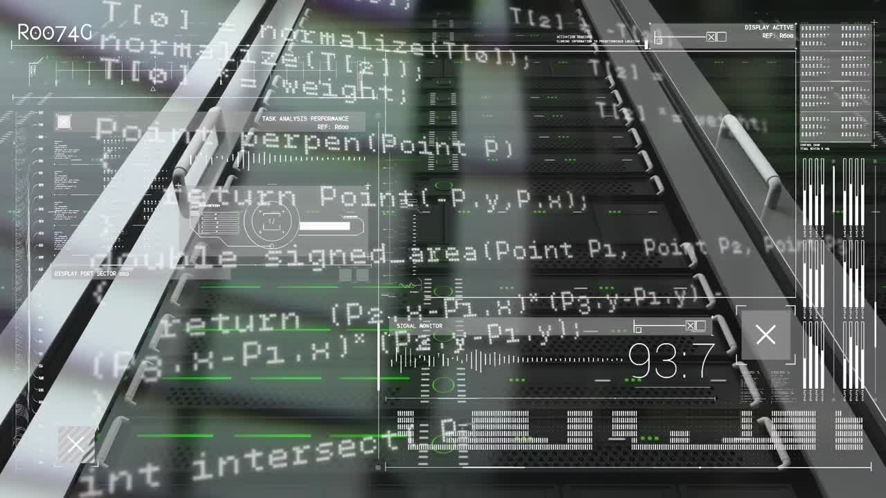 Animation of data processing over server room