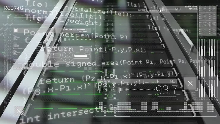 Animation of data processing over server room