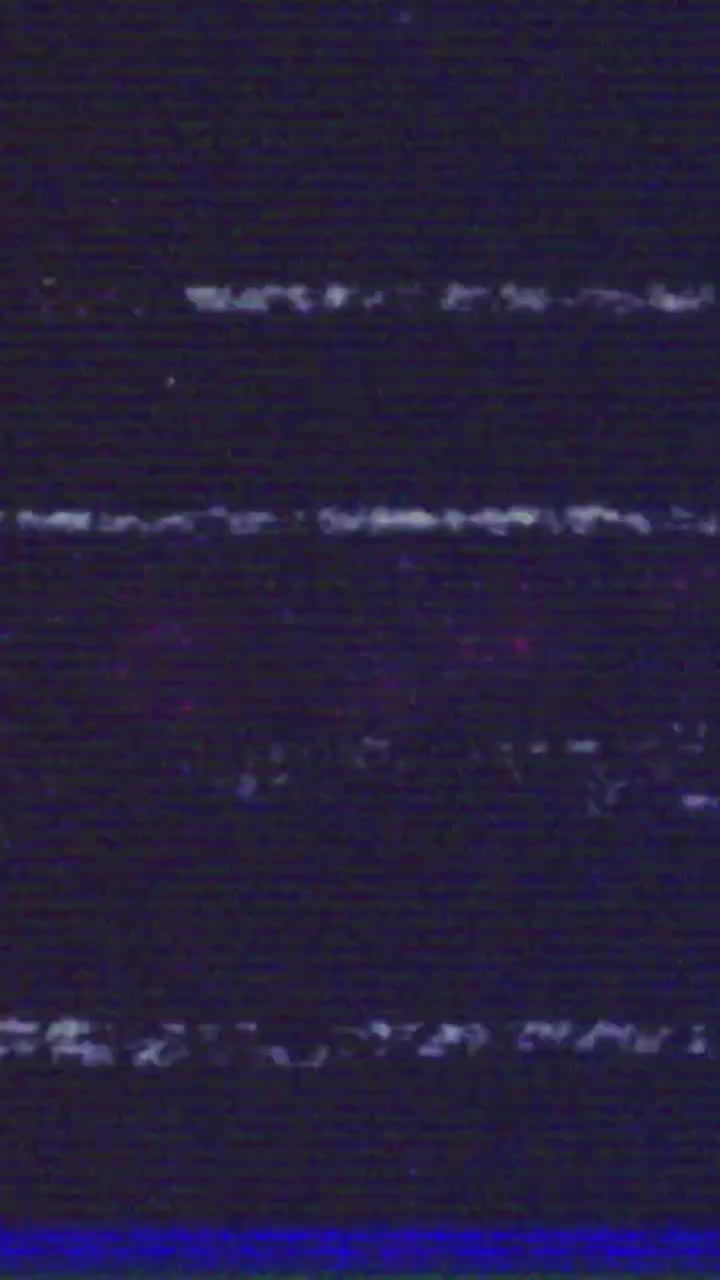 Distorted glitch animation over dark background with horizontal lines