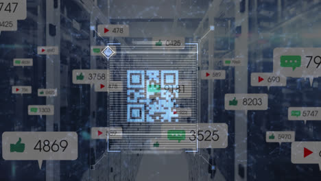 Animation-Eines-QR-Codes-über-Social-Media-Symbolen