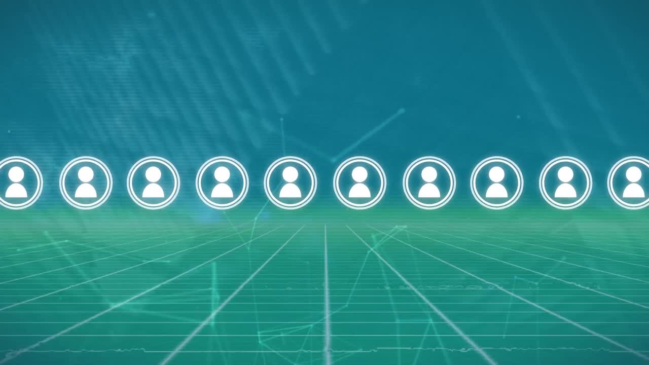 프로필 아이콘과 그리드 네트워크를 통해 연결 네트워크의 애니메이션 그라디엔트 배경