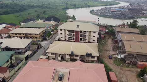 aerial view neighbourhood in lagos nigeria on a hazy day with