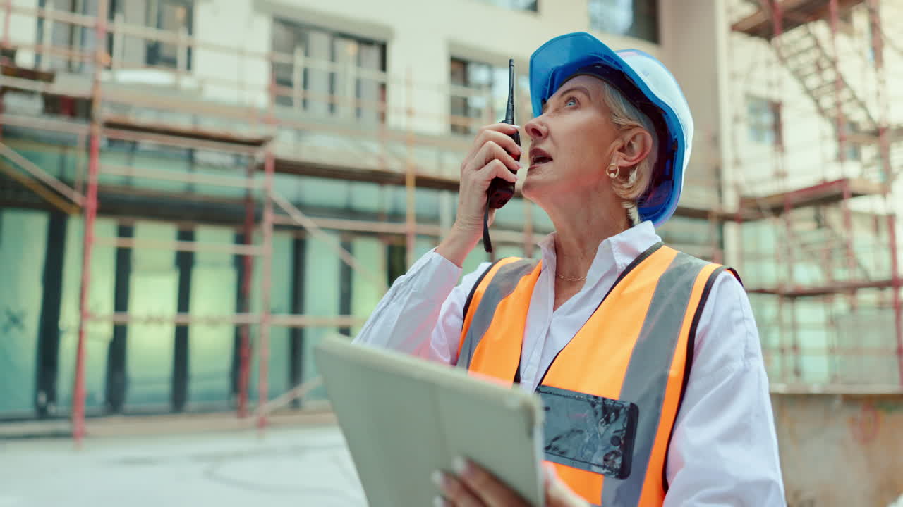 Construction worker, call or architect woman