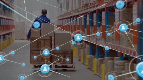 Animation-of-network-of-connections-over-man-working-in-warehouse