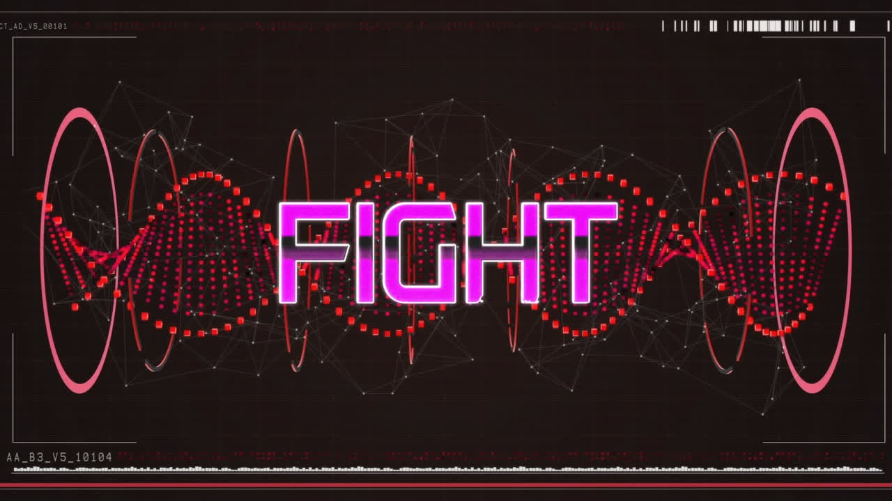 빨간색으로 회전하는 dna 가닥 위에 싸우는 텍스트의 애니메이션