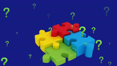 animation of question marks and puzzles over violet background