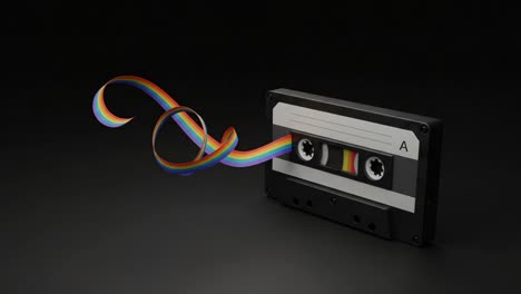 a captivating visual representation of a retro cassette tape, showcasing vibrant colors that elegantly flow from its open side, evoking nostalgia for vintage music media