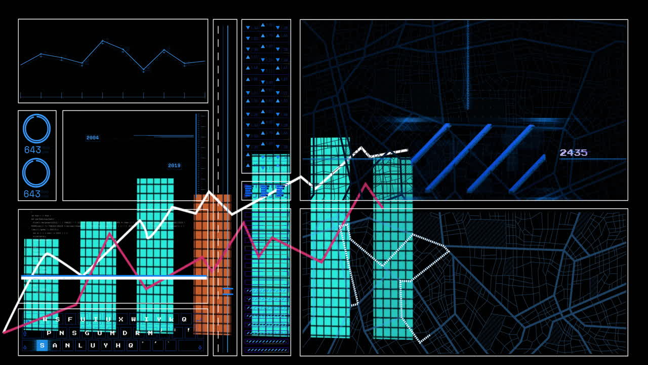 Displaying colorful graphs and charts, digital dashboard with data analysis elements