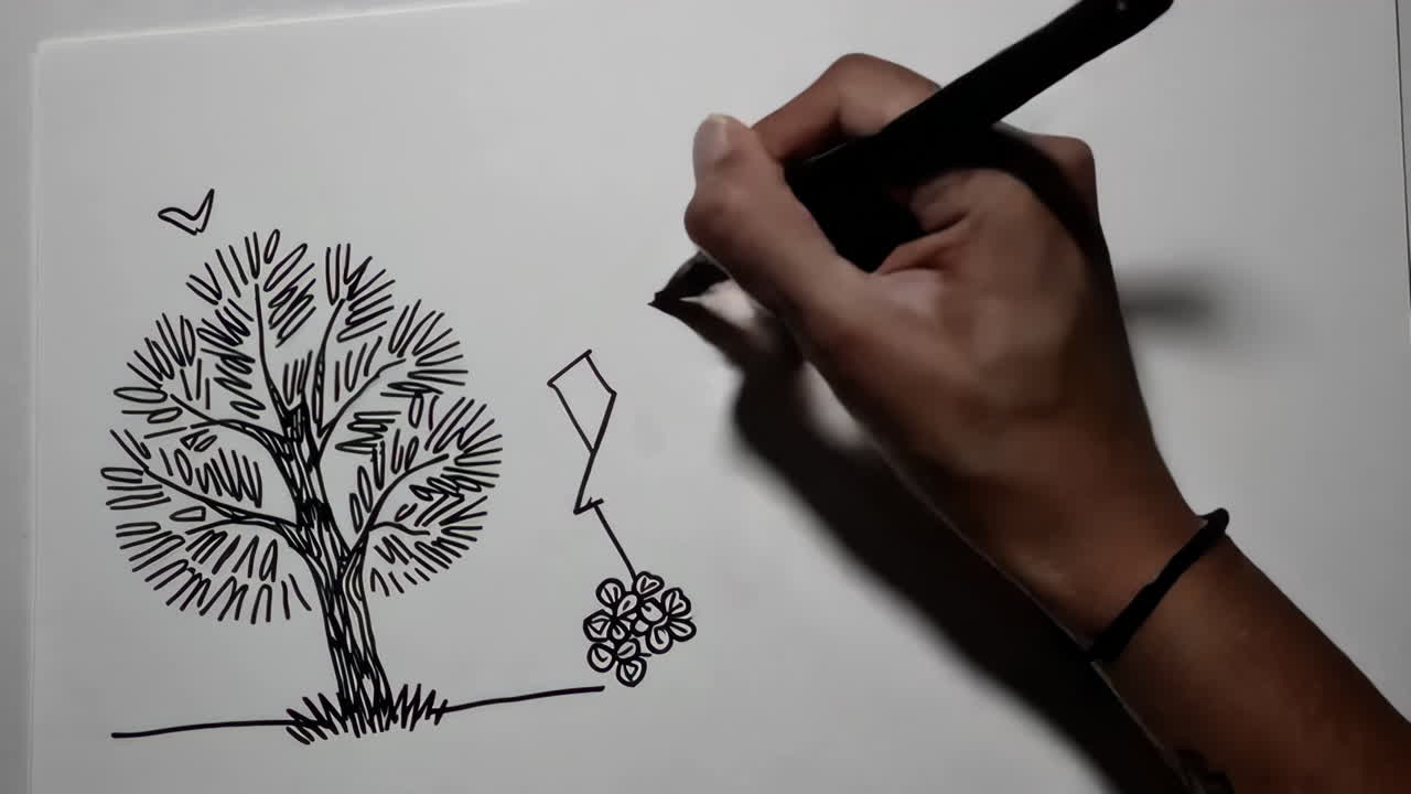 Hand Drawn Sketches of a House and a Tree
