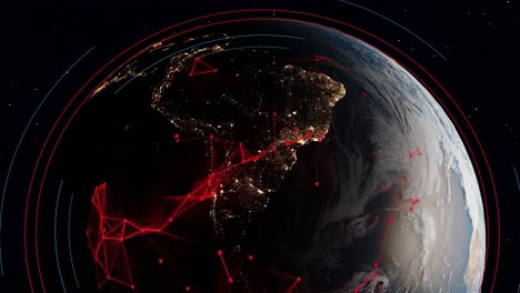 Zufällige-Strahlen-Roter-Energie,-Planetenoberfläche-In-Der-Dunkelheit,-Blender-Animation