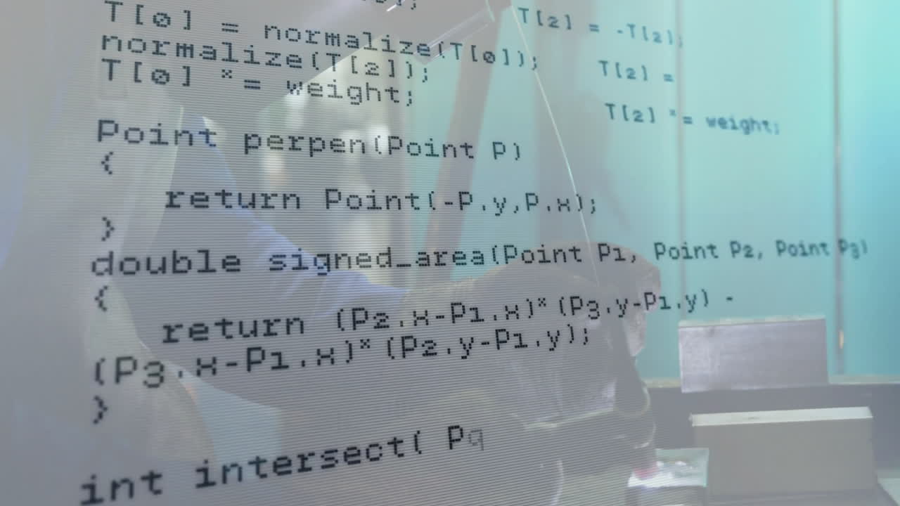 Man presenting C++ technology lecture in conference hall, with animated code overlays and icons