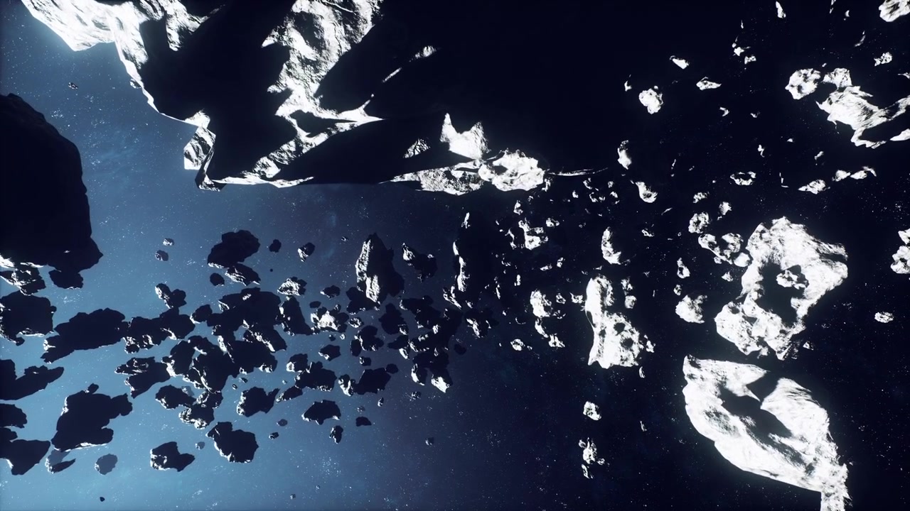 Struttura di assemblaggio di asteroidi remota che riflette una debole luce stellare da lontano