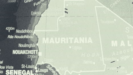 close-up map of mauritania and surrounding west african countries