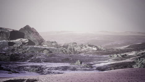 dramatic winter dark desert steppe on a highland mountain plateau