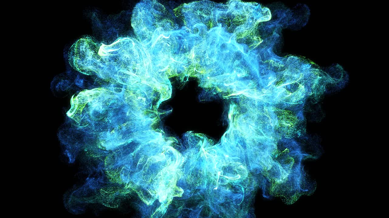 Energia blu e verde luminosa che si sprigiona e si dissolve.