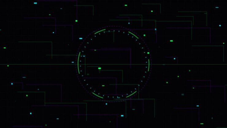 Digital HUD Interface with Circular Loading Animation and Data Lines
