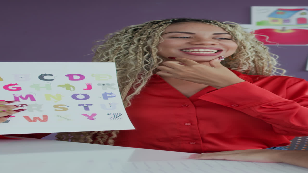 Hispanic Logopedist Demonstrating Correct Pronunciation at Session