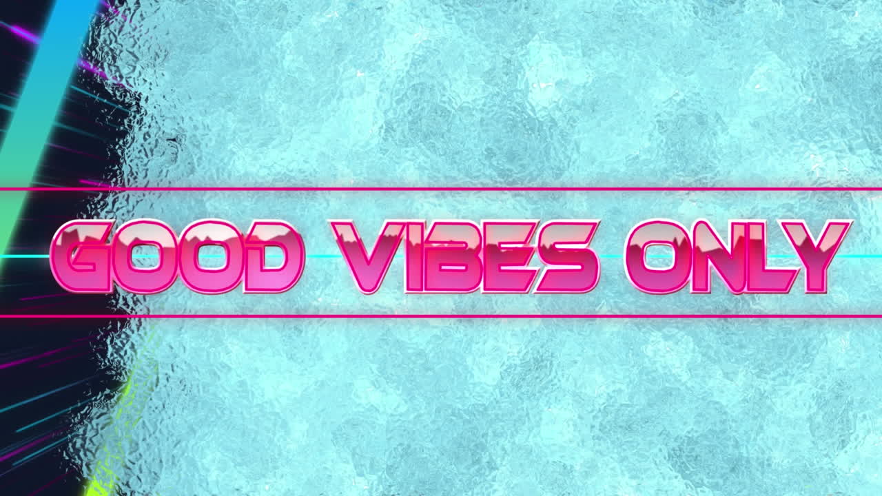 animación de efecto de congelación sobre buenas vibraciones sólo banner de texto sobre mancha de pintura y rastros de luz.