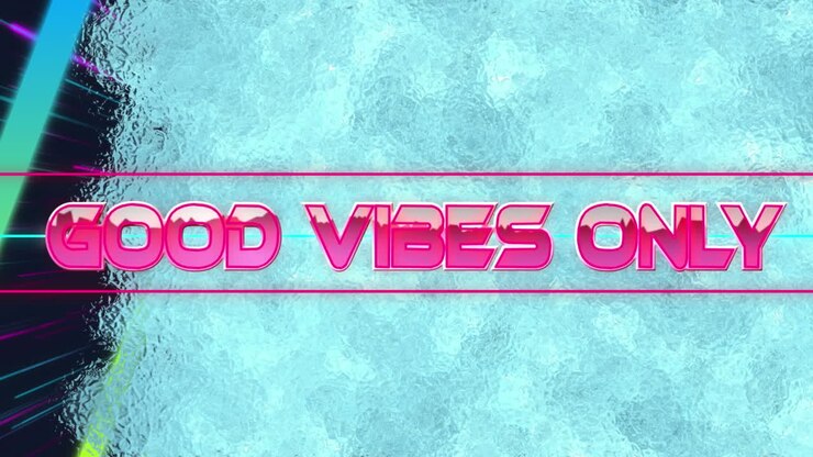 Animation of freezing effect over good vibes only text banner over paint stain and light trails