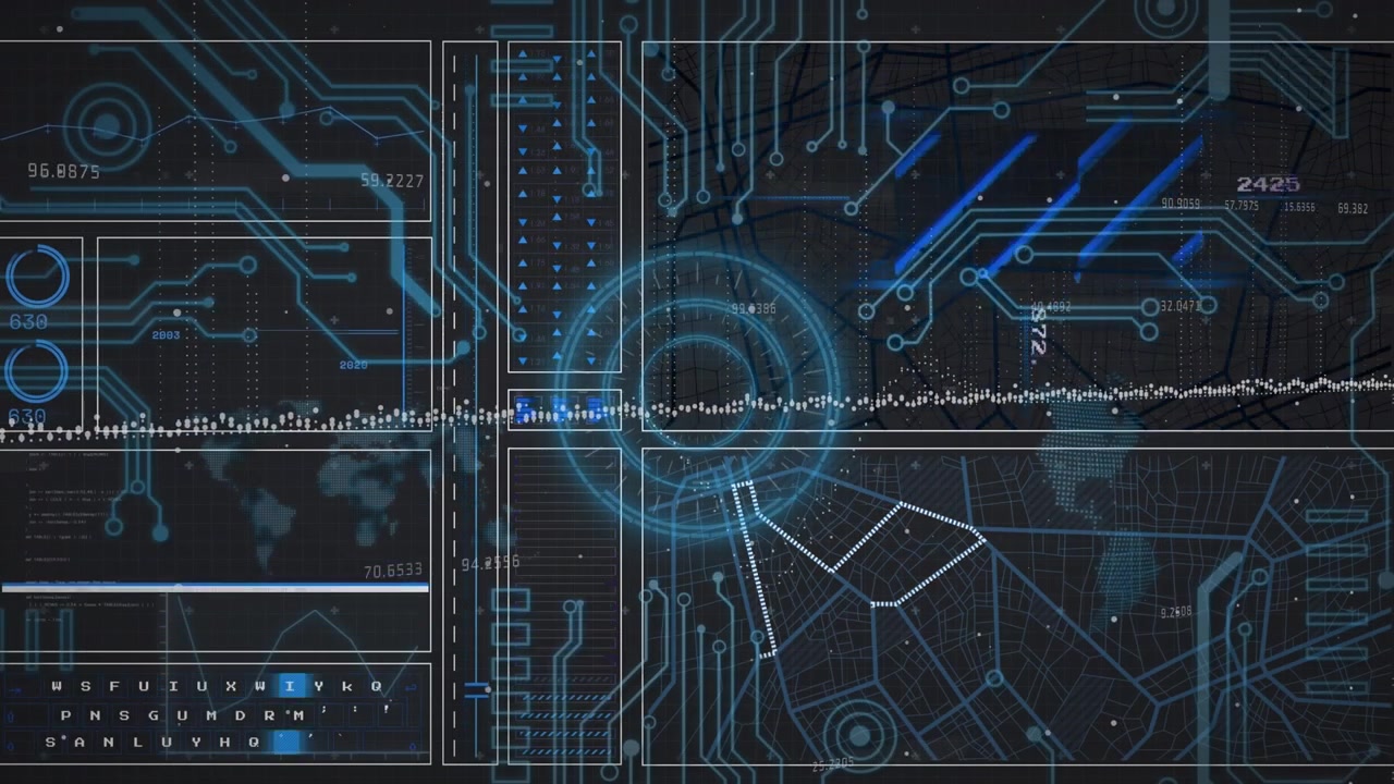 Animation of data processing over black background